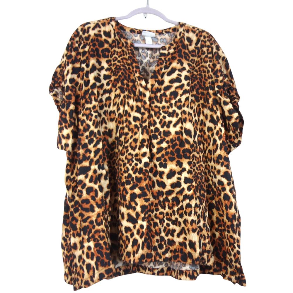 Ava & Viv Leopard Cheetah Animal Print Blouse Plus size 2X Flowy Tunic Top